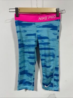 Nike Pro girl’s  Blue Leggings with Pink Waistband